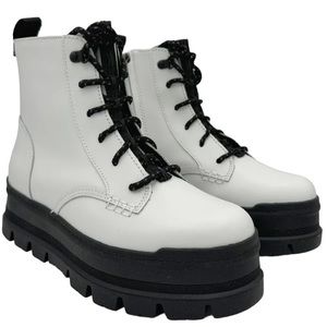 UGG women’s SIDNEE WHITE WATERPROOF LEATHER COMBAT SHORT BOOTS